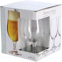 Verpakking met 4 bierglazen, 37cl. Een glas met bier is afgebeeld op de voorkant.