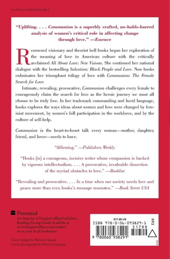 Dos du livre 'Communion: The Female Search for Love' avec critiques et ISBN.