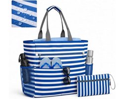 Waterdichte Opvouwbare Tote Bag voor Reizen - Grote Handbagage met Ritssluiting Vak - voor Strand, Gym, Vliegtuig & Weekendtrips - Blauw - 1 Stuk