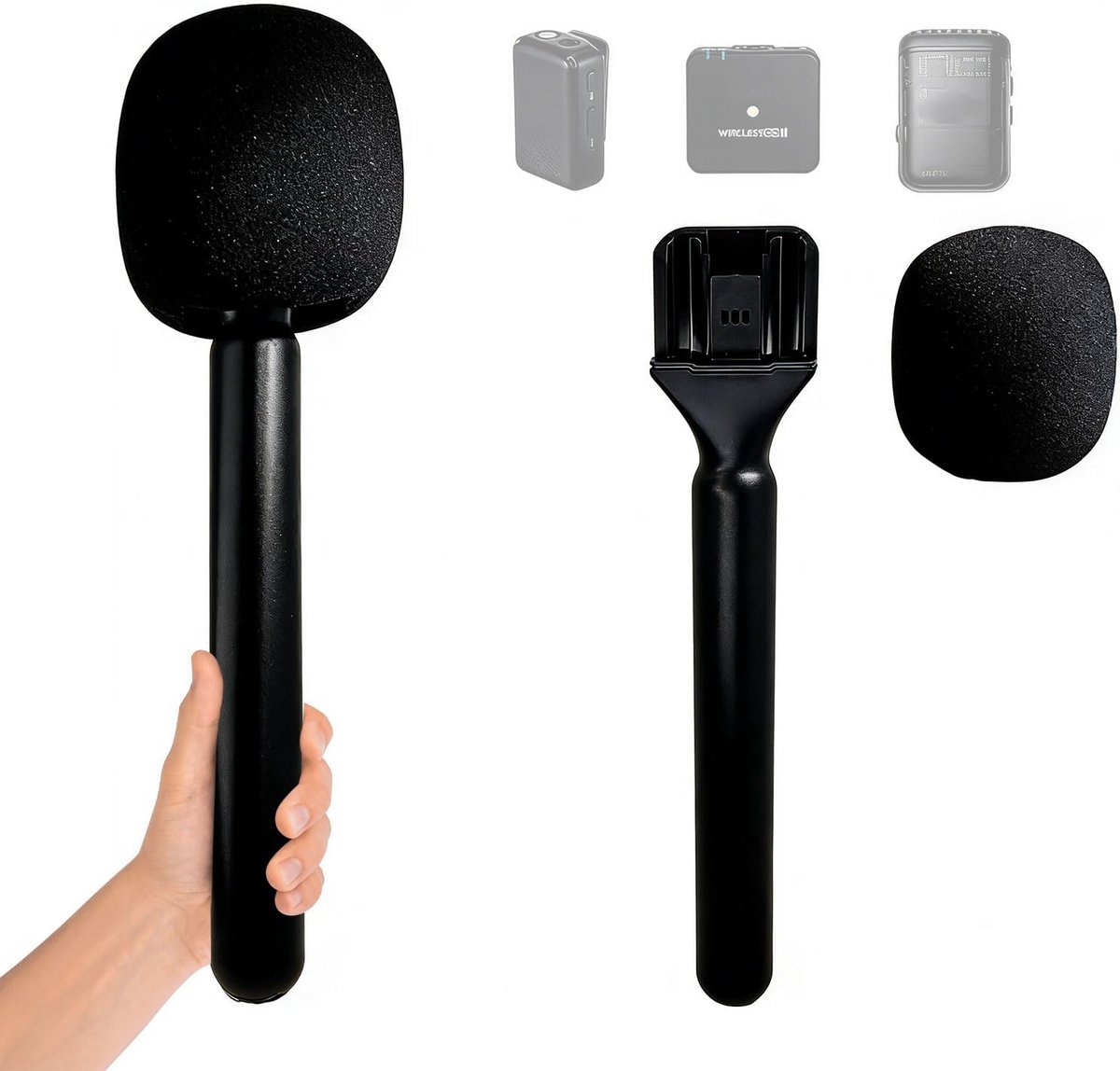 Draadloze Mic Stand - Handheld Adapter - Content Creatie - Inclusief Windscherm - 2 Stuks - Zwart