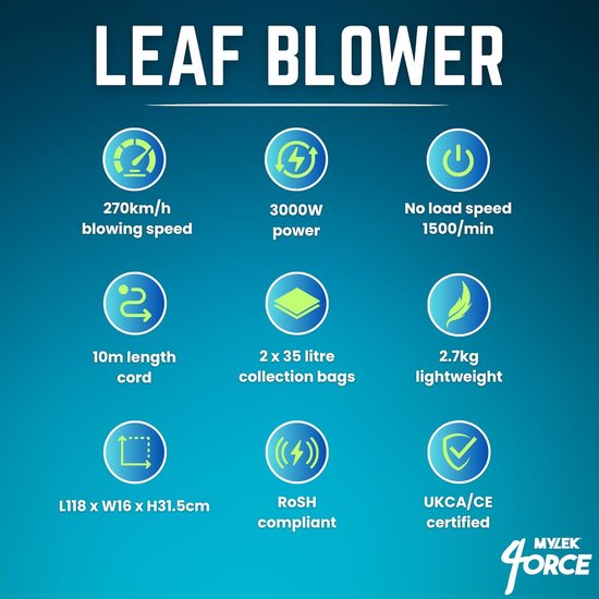 Bladblazer Stofzuiger - Tuinapparaat Krachtig - Bladeren Opruimen - 10:1 Mulchverhouding - 35L Zak - Zwart Groen — afbeelding 5