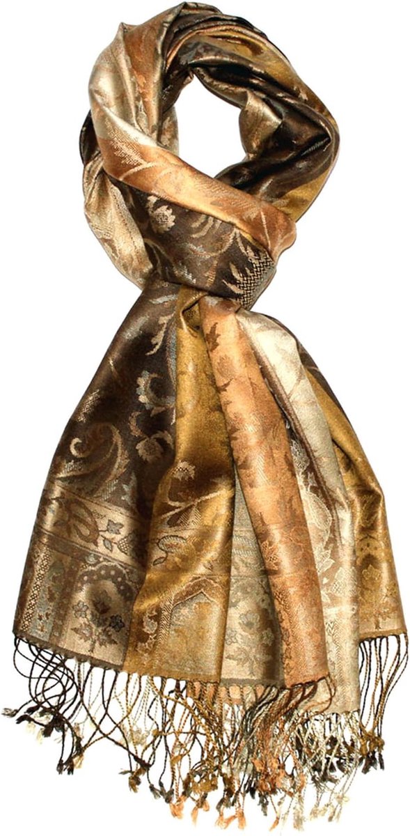 Zijden Heren Sjaal - Jacquard Geweven Doek - Stijlvolle Afwerking - Paisley Patroon - 70 x 190 cm - Bruintinten