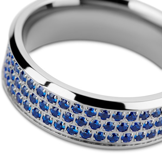 Hyperan | Anneau argenté en titane avec zircones bleues - 8 mm