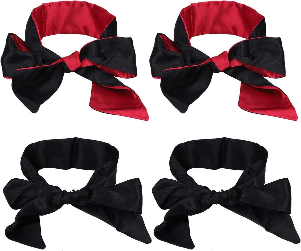 Slaapmasker Set - Oogmasker Blinddoek - Ontspannen Slapen - Zijdezacht Materiaal - 150 Cm Lengte - Zwart Rood