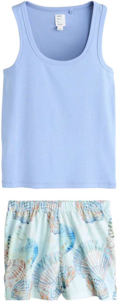 Next - Dames - Korte geribbelde pyjama - Blauw