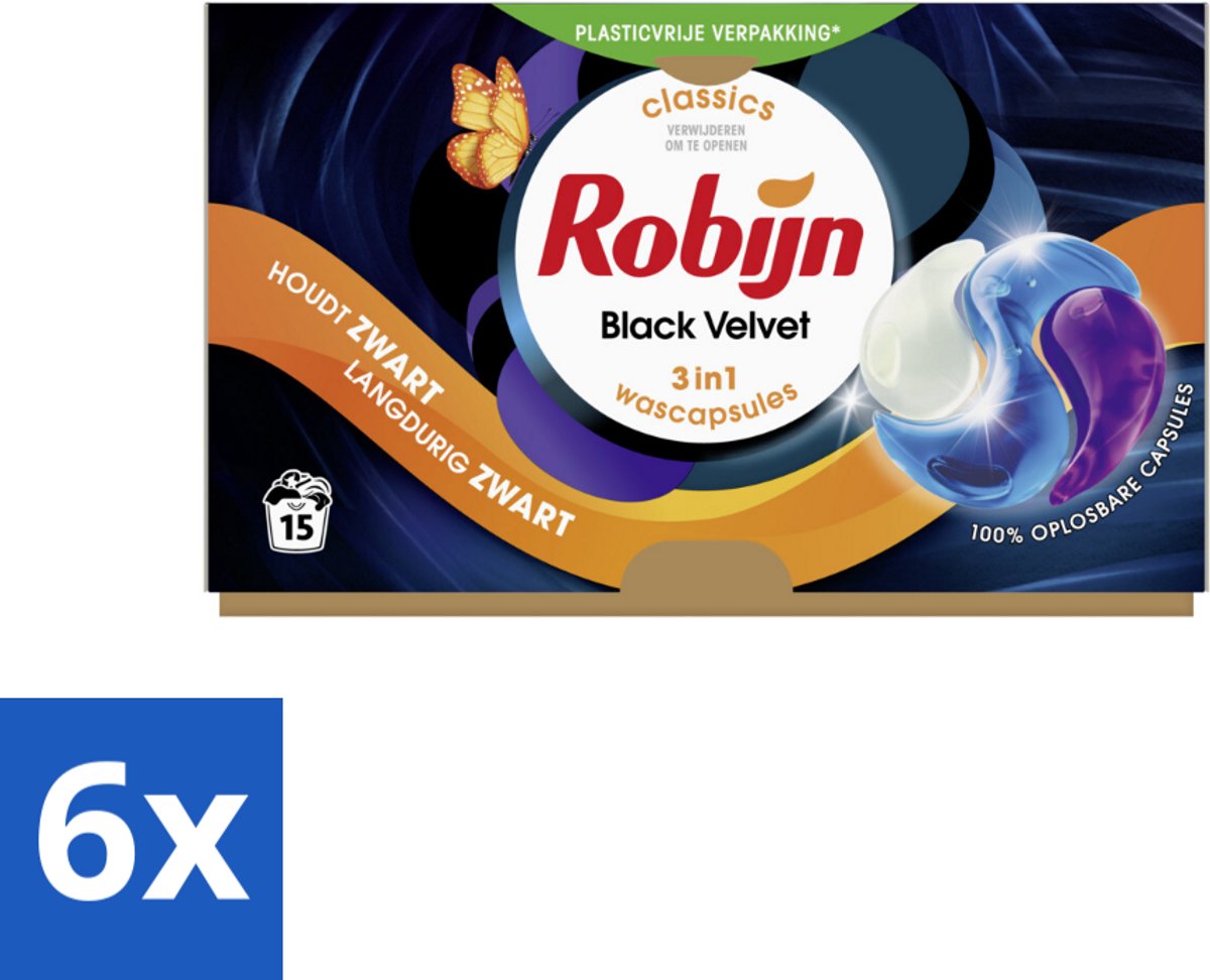 Robijn Wascapsules 3-in1 Black Velvet 15 stuks per verpakking - Voordeelverpakking - 6 stuks