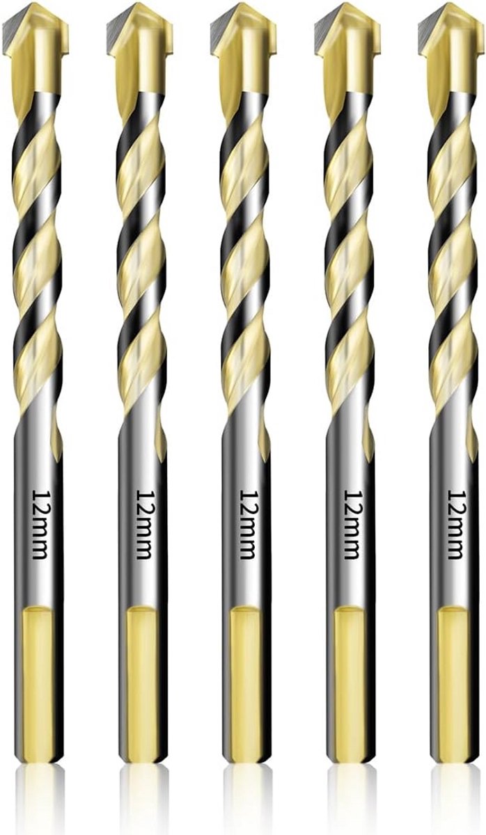 12 mm Tegelboor Set (5 Stuks) met Hardmetalen Punt - Voor Tegels, Glas, Keramiek en Steen