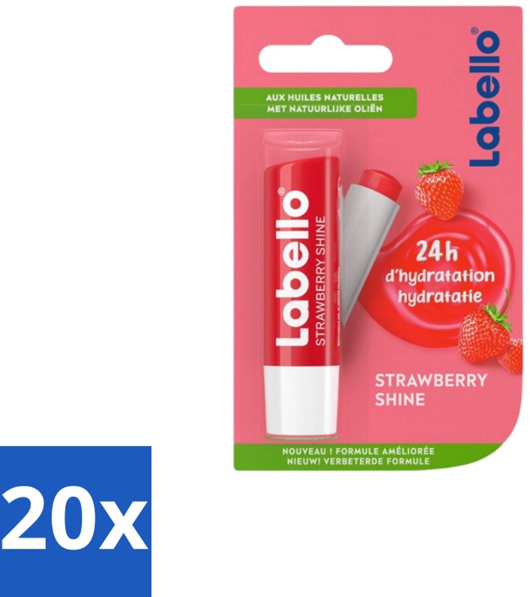 20 x Labello – Lippenbalsem – Strawberry Shine - Lippenbalsem - Aardbeien - Glans - Hydratatie - Verzorging
