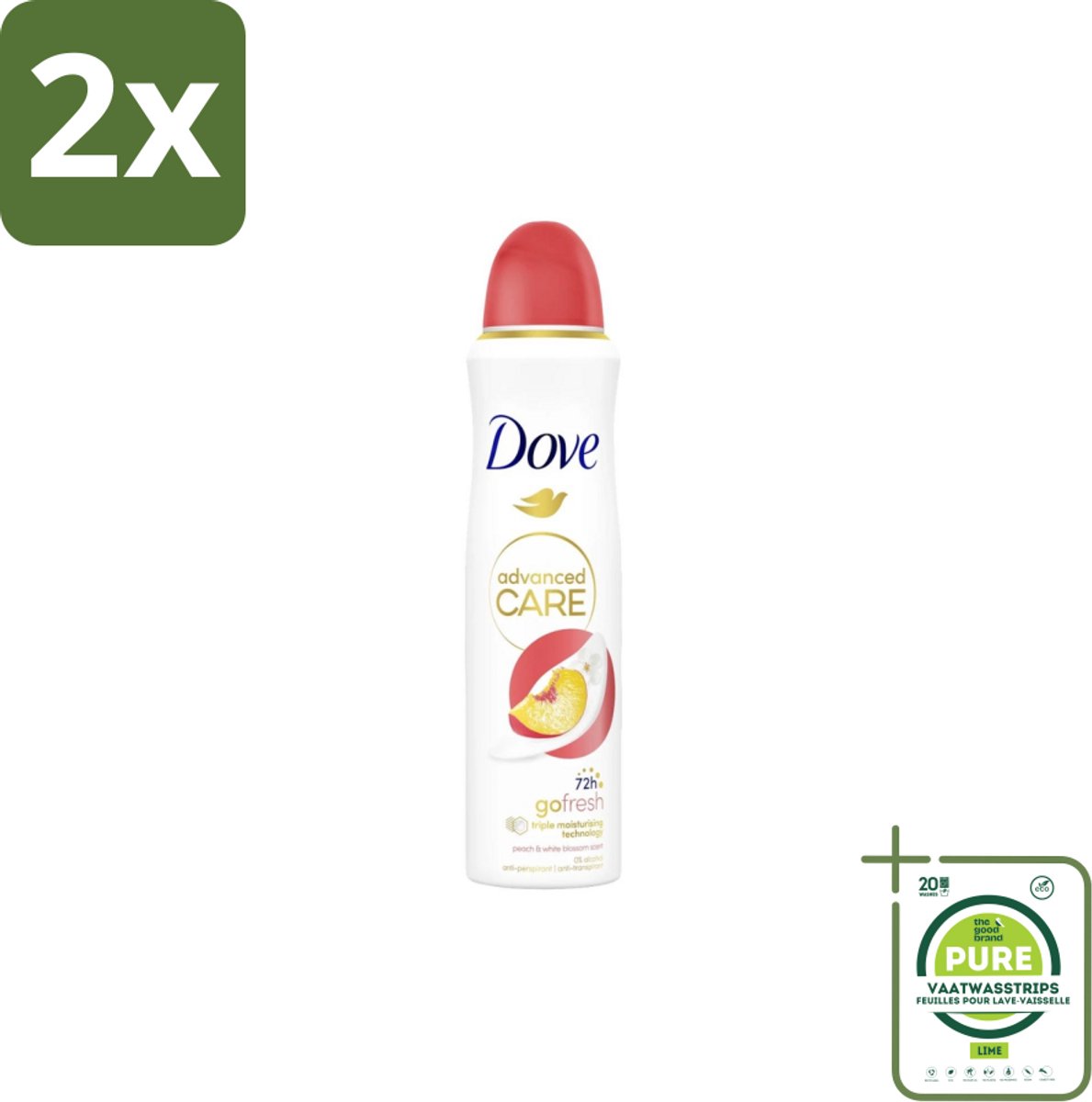 Dove Deodorant Spray Perzik 150 ml - Voordeelverpakking - 2 stuks - Deodorant spray - Fris