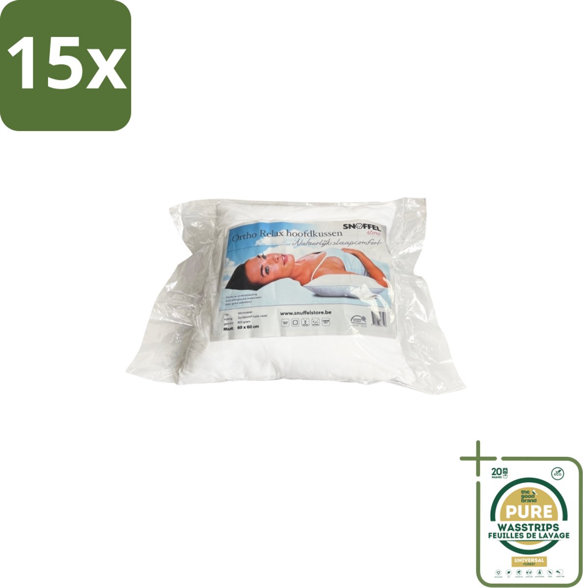 15 x Ortho Relax – Hoofdkussen – Luxe Hotelkwaliteit – Anti-Allergie 60 × 70 cm - Grootverpakking - Anti-snurk - Slaapcomfort - Nekondersteuning - Slaapomgeving - Hygiëne