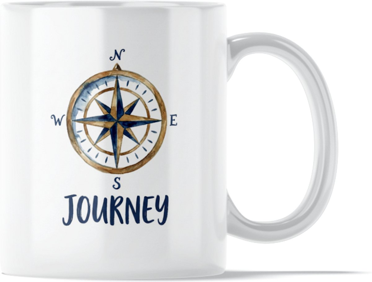 "Aquarel Series" Mok: Journey Compass - Klassieke Waterverf Mok Kompas - Positieve Herinnering om het Vinden van Je Weg Reis in de Wereld en het Leven - Nautisch Maritiem Symbool voor Richting & Route - Symbolisch Cadeau voor Zeilers & Reizigers
