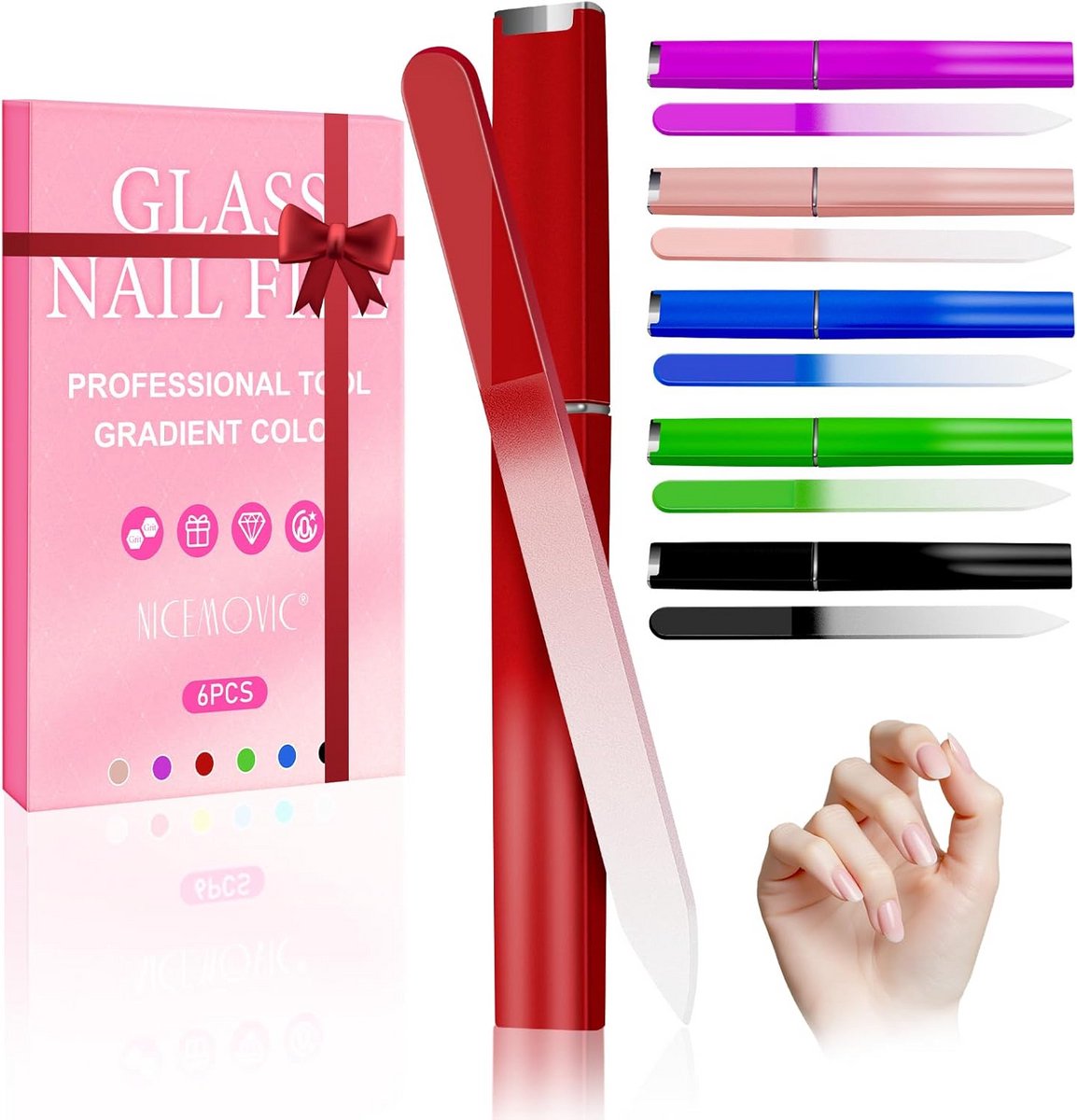 6x Glazen Nagelvijlen Set met Beschermend Etui - Dubbelzijdig Kristal Vijl voor Sterke en Gladde Nagels