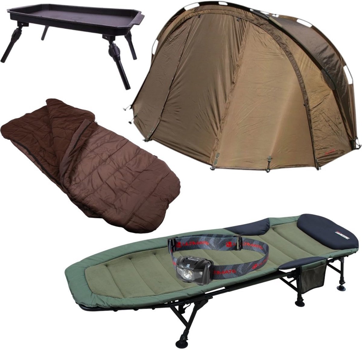 Complete 2-Persoons Karper Vis Set voor Nachtvissen: Bivvy, Stretcher & Slaapzak