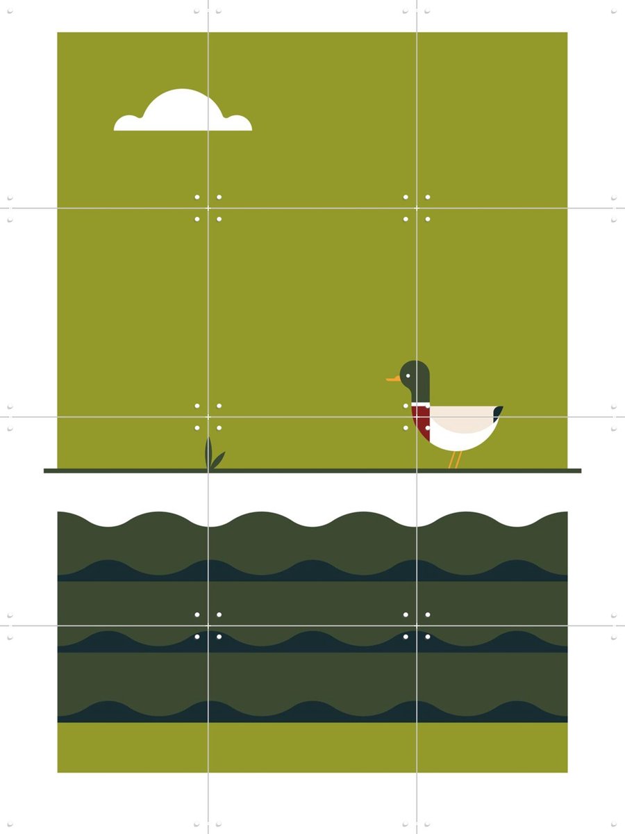 IXXI The Big 5 - duck, Studio Kars + Boom - 60 x 80 cm - Gratis ophangtool - Grote wanddecoratie en posters - Geometrische Kunst, Grafisch Ontwerp