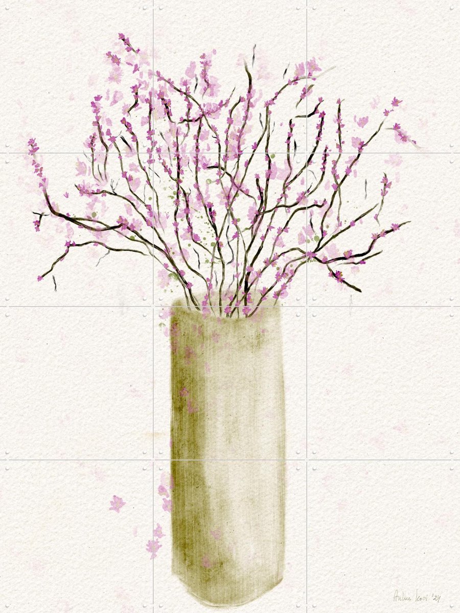 IXXI Serene Blossom Vase, Ankie Kooi & Various - 60 x 80 cm - Gratis ophangtool - Grote wanddecoratie en posters - Aquarel, Minimalisme, Illustraties