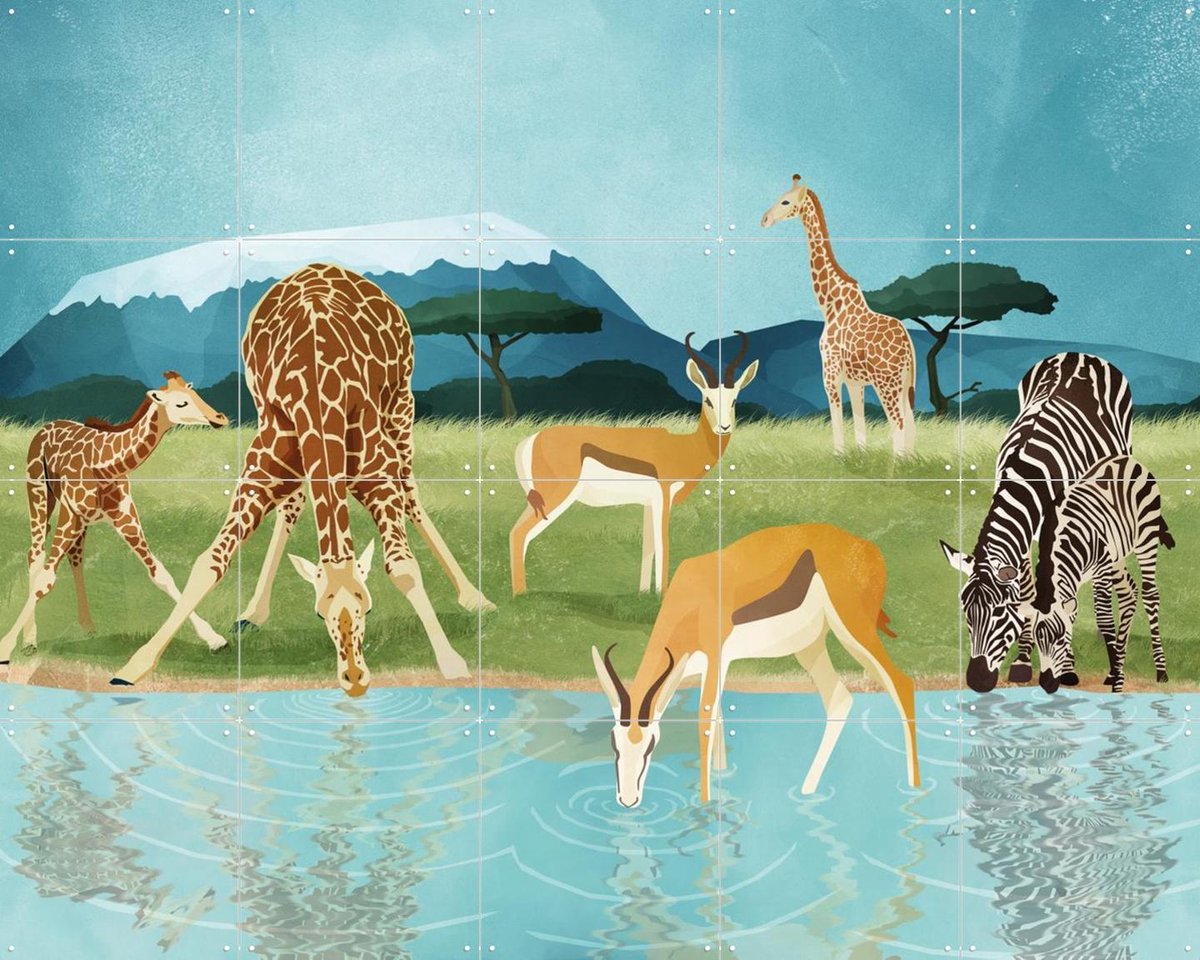 IXXI Savanna, Goed Blauw - 100 x 80 cm - Gratis ophangtool - Grote wanddecoratie en posters - Speels, Illustraties, Digitale Kunst, Woonkamer, Natuur