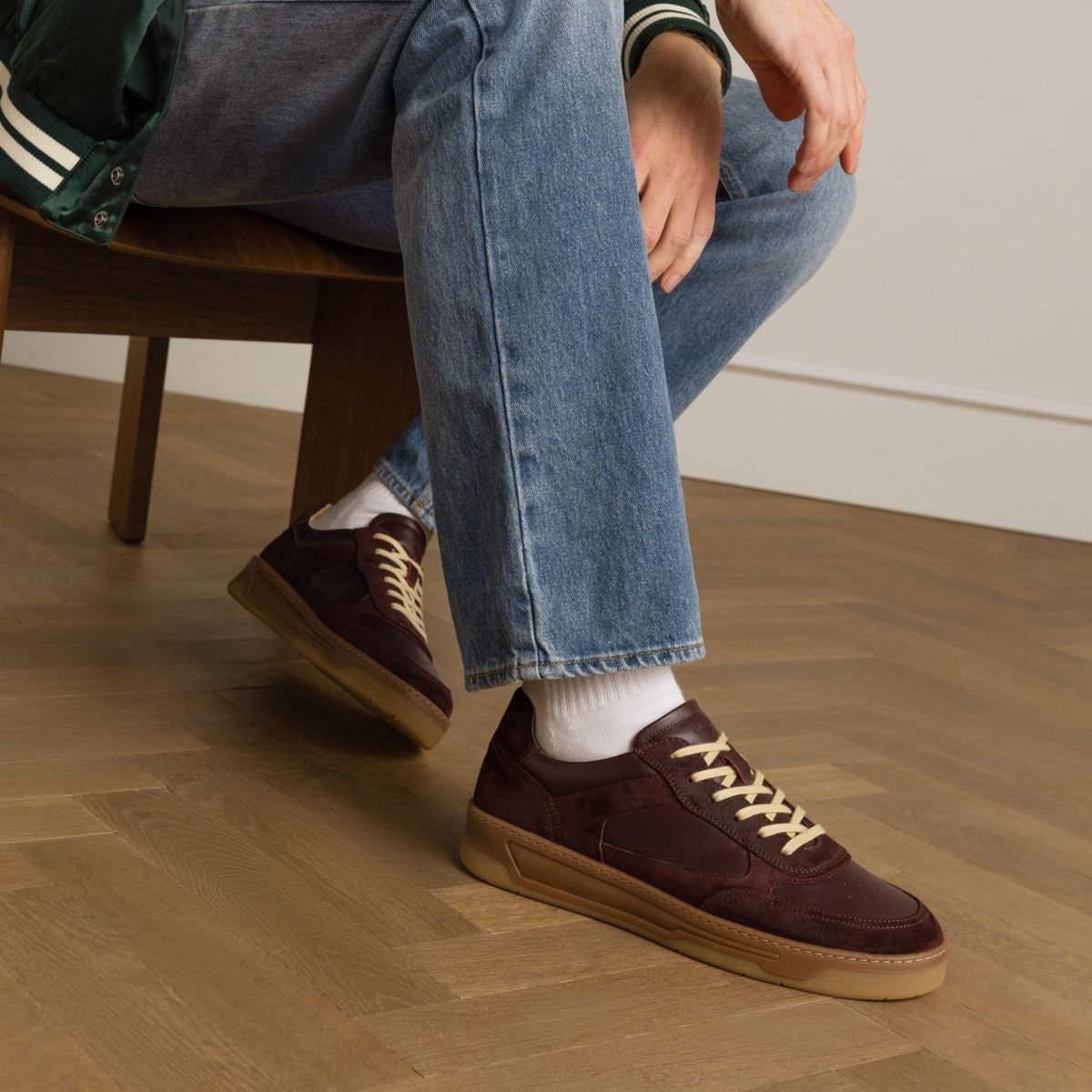 Manfield - Heren - Burgundy leren sneakers met suède details - Maat 46