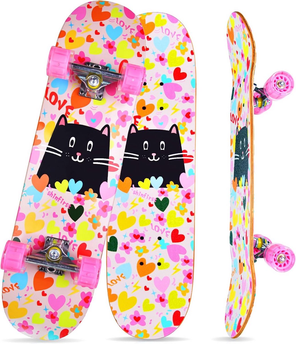 Complete Skateboard voor Kinderen en Volwassenen, 70 cm, Dubbel Kickdeck