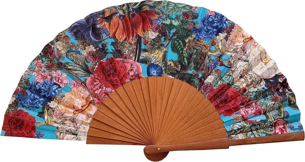 Handgemaakte Houten en Katoenen Waaier met Jute Hoes - 23 cm Mode Accessoire