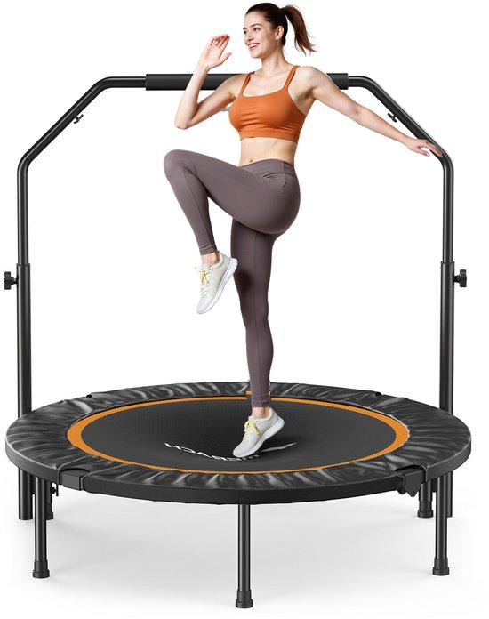 MERACH Fitness Trampoline met Verstelbare Handgreep – 102 cm Ø – Opvouwbaar voor Indoor/Outdoor – Max. 135 kg draagkracht – Voor Kinderen & Volwassenen