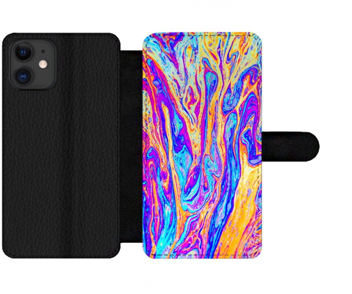 Telefoonhoesje Geschikt voor iPhone 11 telefoonhoesje - Kunst - Kleuren - Psychedelisch - Met vakjes - Wallet case met magneetsluiting