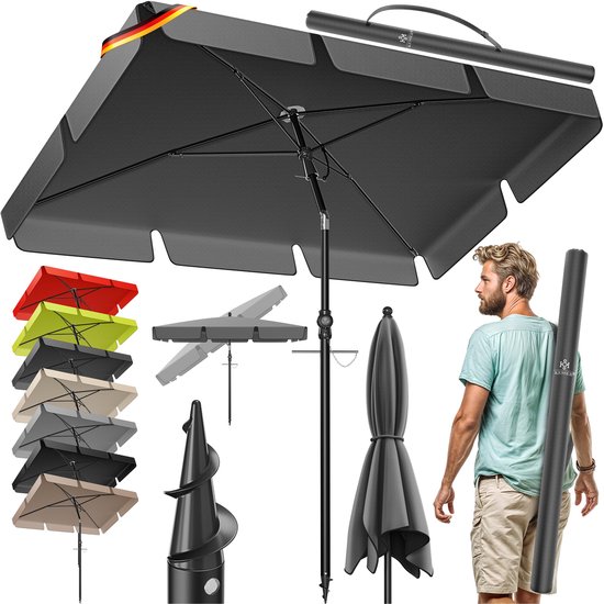 KESSER® Stokparasol Inclusief Beschermhoes & Draagtas 200 × 125cm - Parasol voor Balkon, Tuin & Terras Tuinparasol Strandparasol - Antraciet