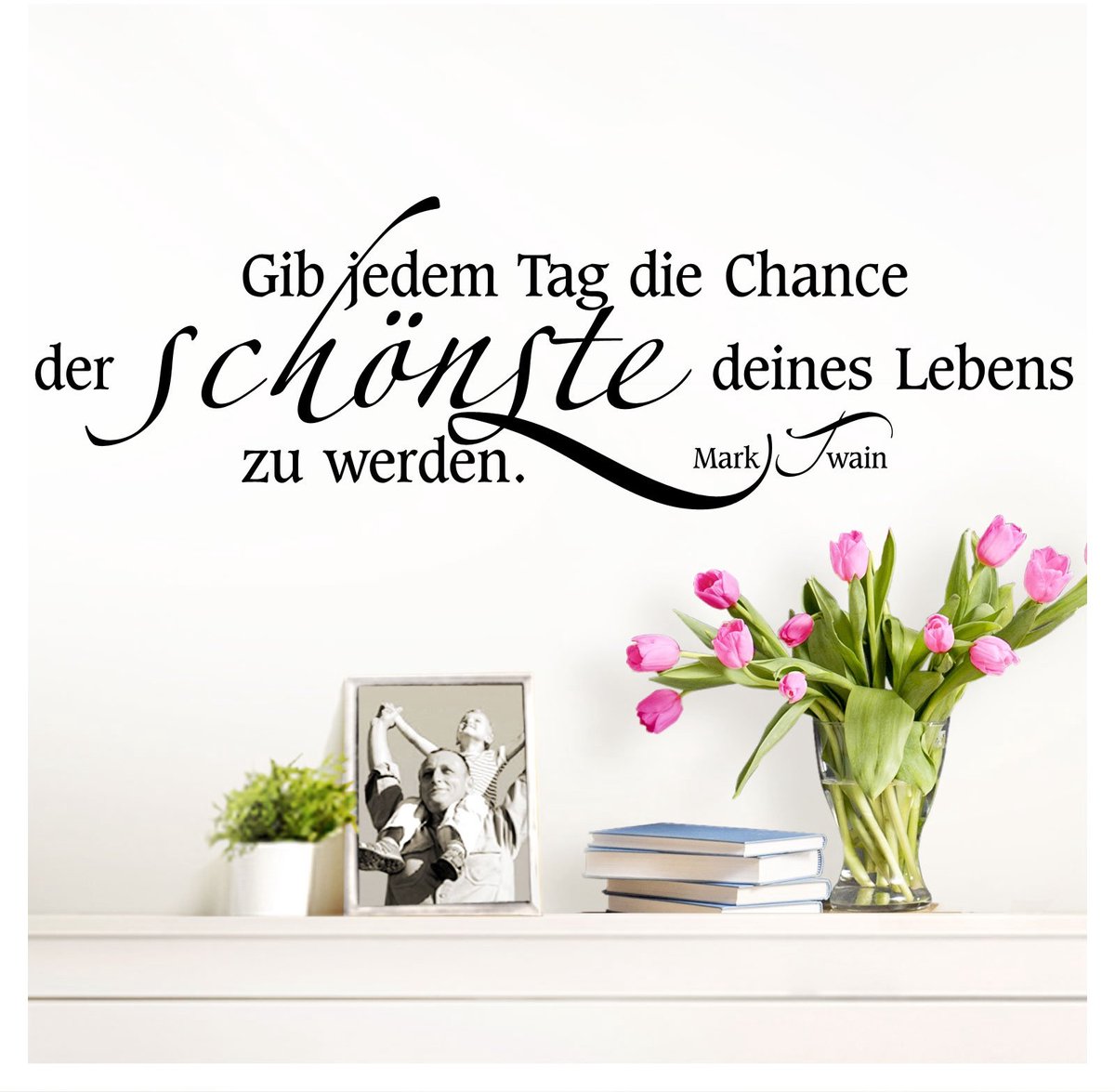 Muursticker Wandaro Quote Geef elke dag een kans I Zwart 80 x 27 cm I Hal Woonkamer Zelfklevende sticker Muursticker met spreuk W3304