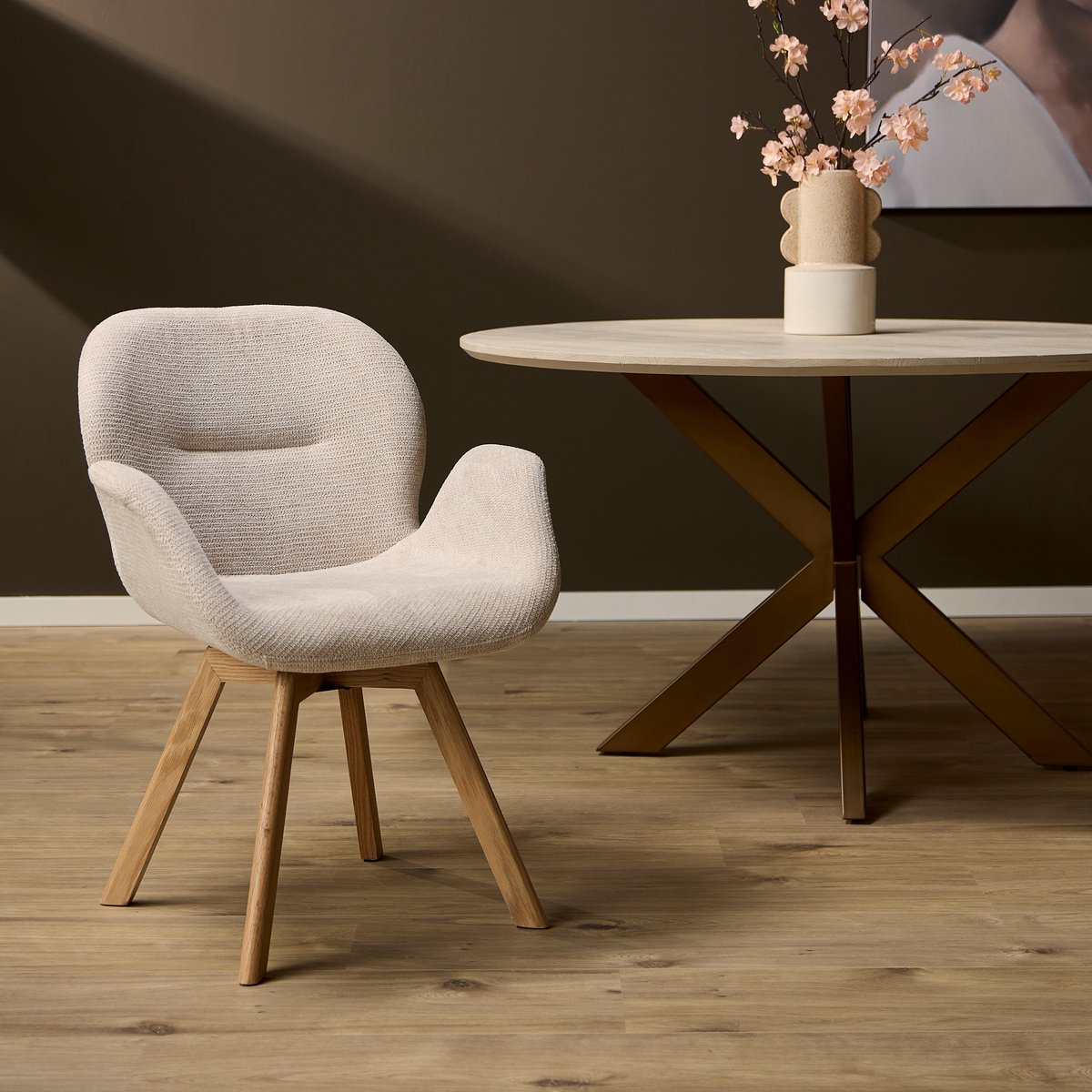 Starfurn Eetkamerstoel Jesse - Beige Stof - Set van 2