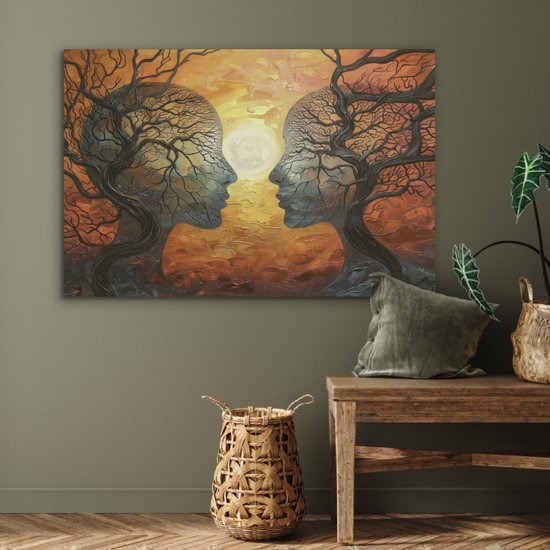 Panneau mural acoustique 100x70 cm - Peinture en Feutre Arbres - Visages - Soleil - Art - Panneaux acoustiques - Décoration murale insonorisante - Isolation phonique salon - Décoration murale panneaux sonores