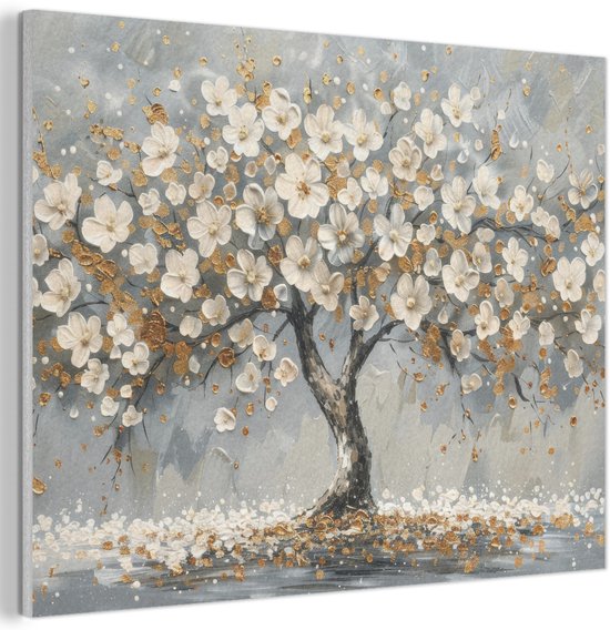 Akoestisch wandpaneel 100x70 cm - Vilt schilderij Boom - Goud - Bloemen - Abstract - Kunst - Akoestische panelen - Geluidsdempende wanddecoratie - Geluidsisolatie woonkamer - Muurdecoratie geluidspanelen