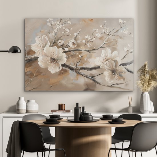 Akoestisch wandpaneel 100x70 cm - Vilt schilderij Bloemen - Natuur - Wit - Bloesem - Abstract - Akoestische panelen - Geluidsdempende wanddecoratie - Geluidsisolatie woonkamer - Muurdecoratie geluidspanelen