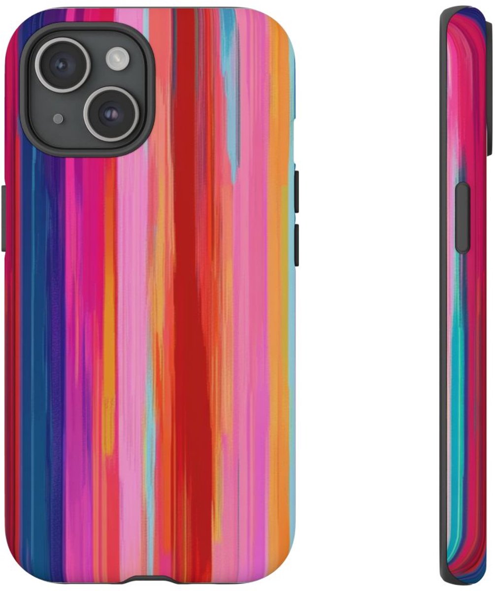 Levendige Verticale Strepen Abstracte Kunst – Telefoonhoesje Geschikt voor iPhone 15