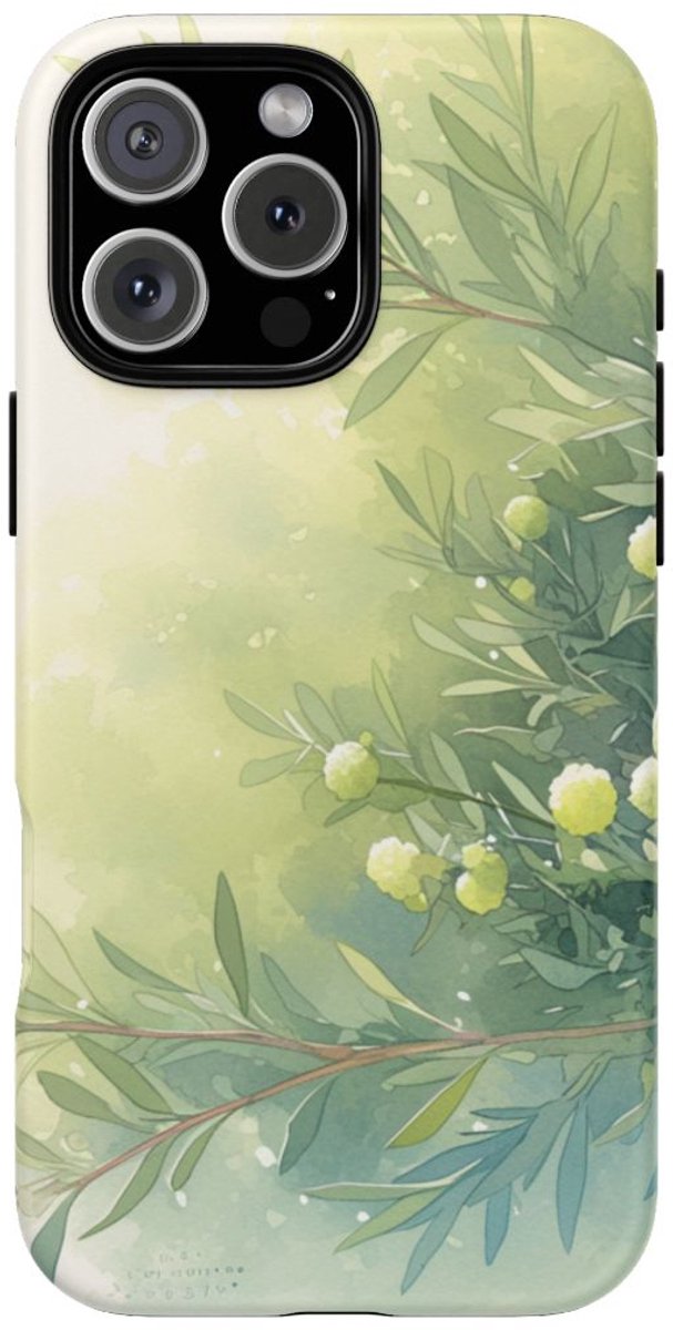 Groene Botanische Waterverf Illustratie – Telefoonhoesje Geschikt voor iPhone 16 Pro Max