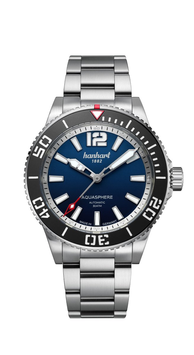 Hanhart Aquasphere Ocean Fade - Horloge - zwarte rand lunette - stalen band - 42 mm