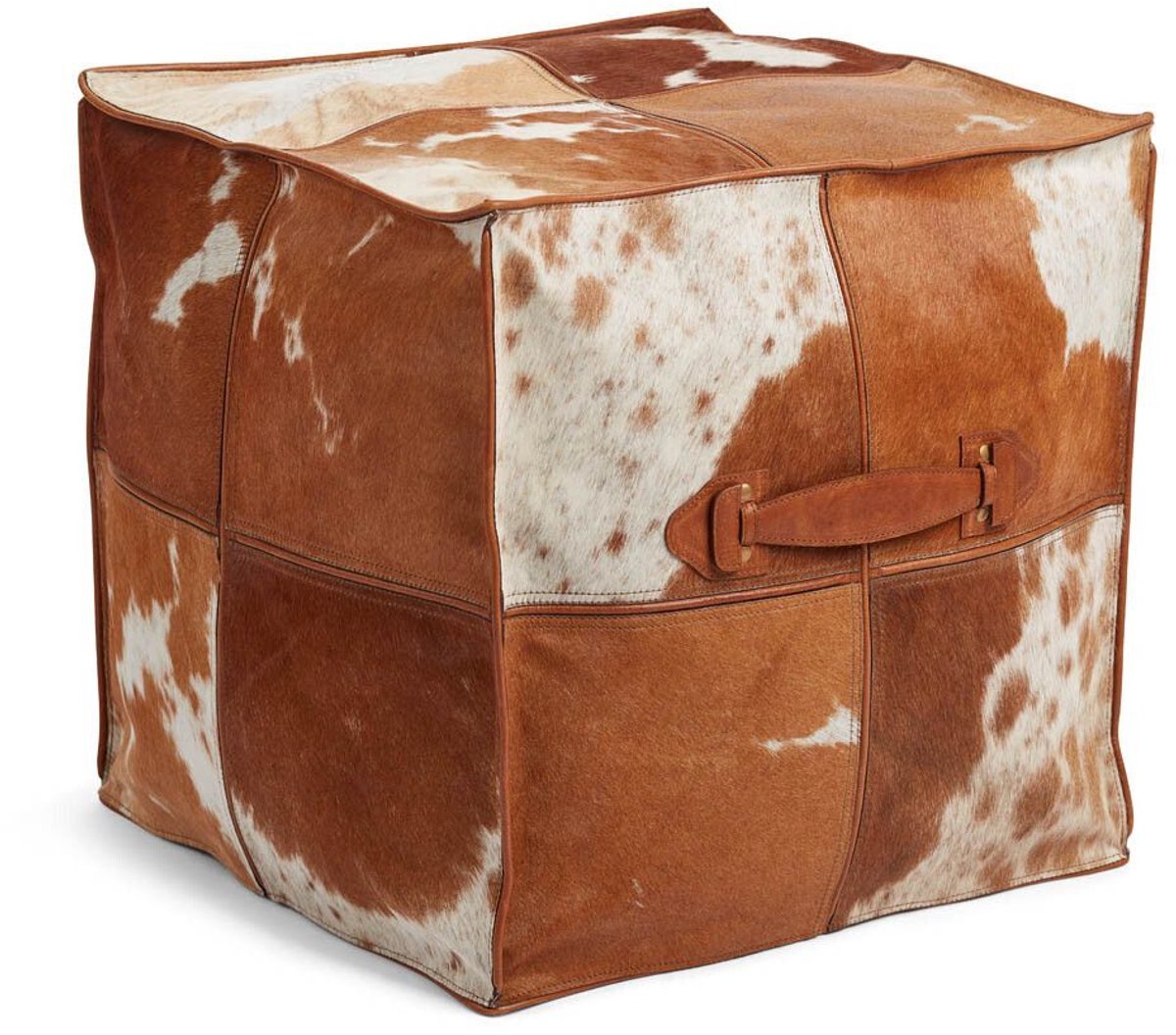 Sheepskin House - Kalfsleren Poef met handvat – Vierkant - 45x45x45 cm
