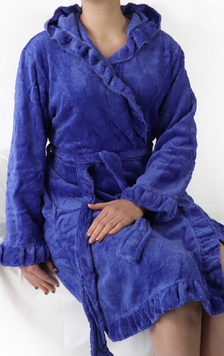 Tenderness Dames Badjas - Fleece - Capuchon - Blauw - Maat M