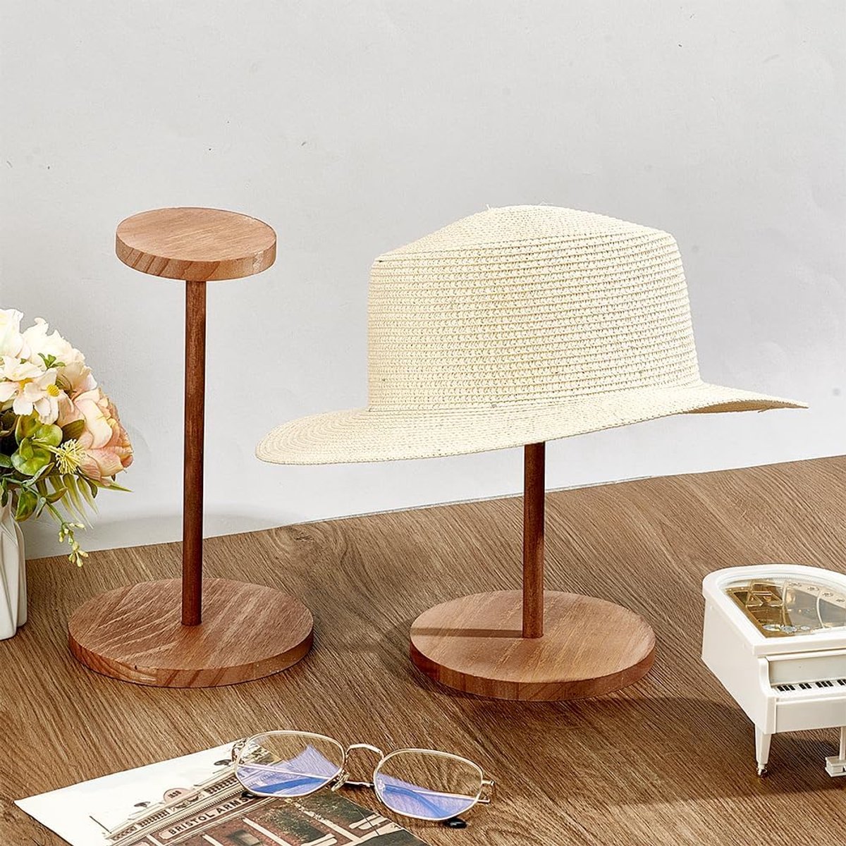 Houten Hoed Rack voor Bureau, Decoratief Pruik Display