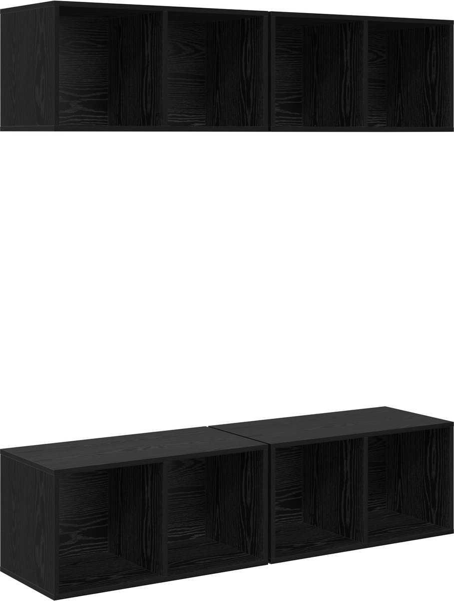 vidaXL - Tv-meubelset - 4 - pcs - Zwart - Eiken - 37 - x - 37 - x - 72 - cm - Bewerkt - ho