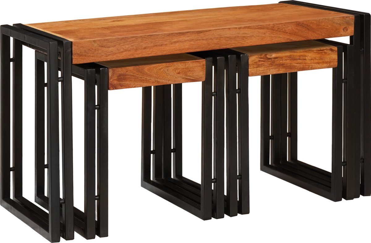 vidaXL Nesttafel - 3 - st - Bruin - en - Zwart - 82 - x - 40 - x - 45 - cm Bruin en zwart