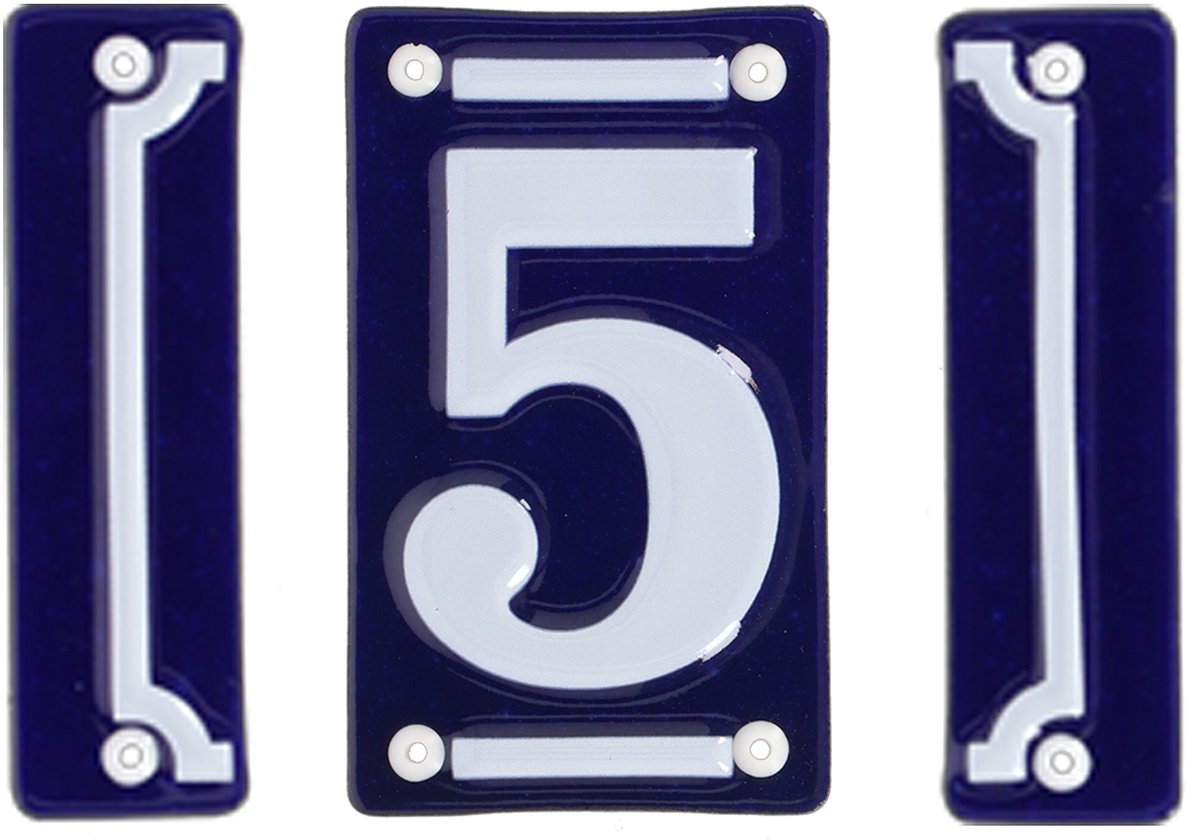 Best for Boots huisnummer 5 - met sierrand - Oudhollands - emaille - blauw/wit