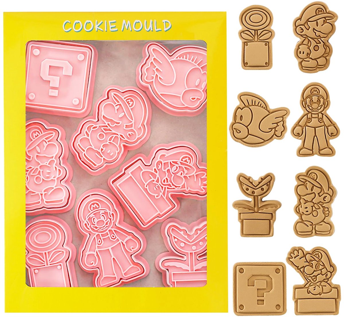 8 stuks super koekjesvormpjes voor kinderen, Ma-rio koekjesvormpjes, dieren, 3D cartoon koekjesvormpjes, bros koekjesvormen, sandwichbrood, groenten om te bakken, fondant, chocoladetaartdecoratie
