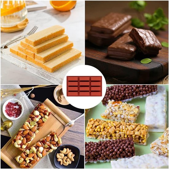 Leslady siliconen chocoladevorm diep, 2 stuks mueslireep bakvorm met 12 holtes, antiaanbaklaag, BPA-vrij, multifunctioneel voor koekjes, bakvorm voor chocolade, praliné, brownie, cornbread, kaascake