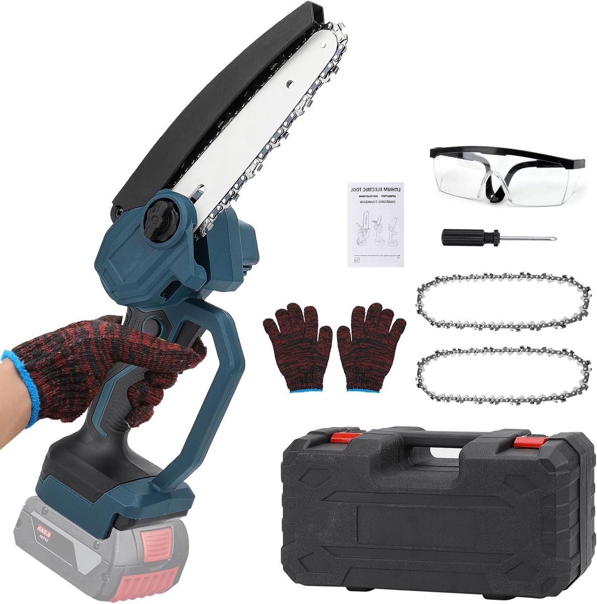 Battery Chainsaw Compatible with Bosch GBA 18 V Battery Brushless Motor - Hand Chainsaw for Garden Shears, Loppers, and Wood Saws (without Battery)