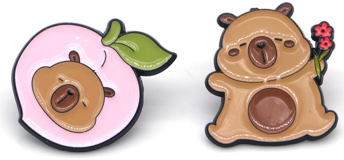 Set Sierspelden – Capybara Design – Pins – Schattige Dierenbroches – 2 stuks