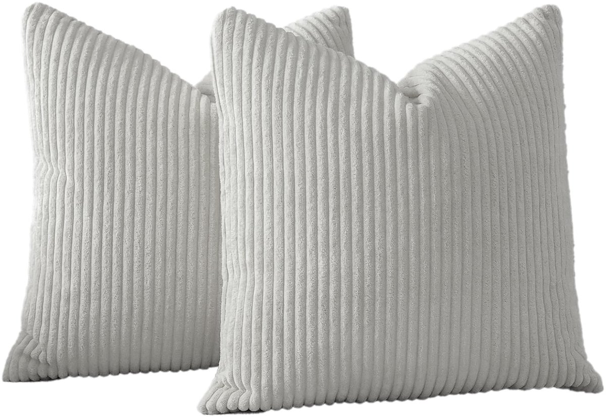 Ibenzoa Set van 2 stijlvolle corduroy kussenhoezen voor bank en woonkamer, 50 x 50 cm, lichtgrijs