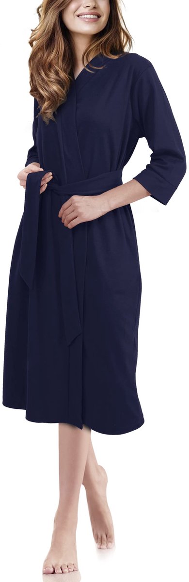 Ibenzoa Luxe en Zachte Damesbadjas van Lichtgewicht Gebreid Polykatoen voor Comfort en Stijl donkerblauw