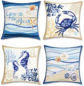 Ibenzoa® Set van 4 Decoratieve Kussenslopen met Oceaan Thema, Fluweelzacht, 45 x 45 cm