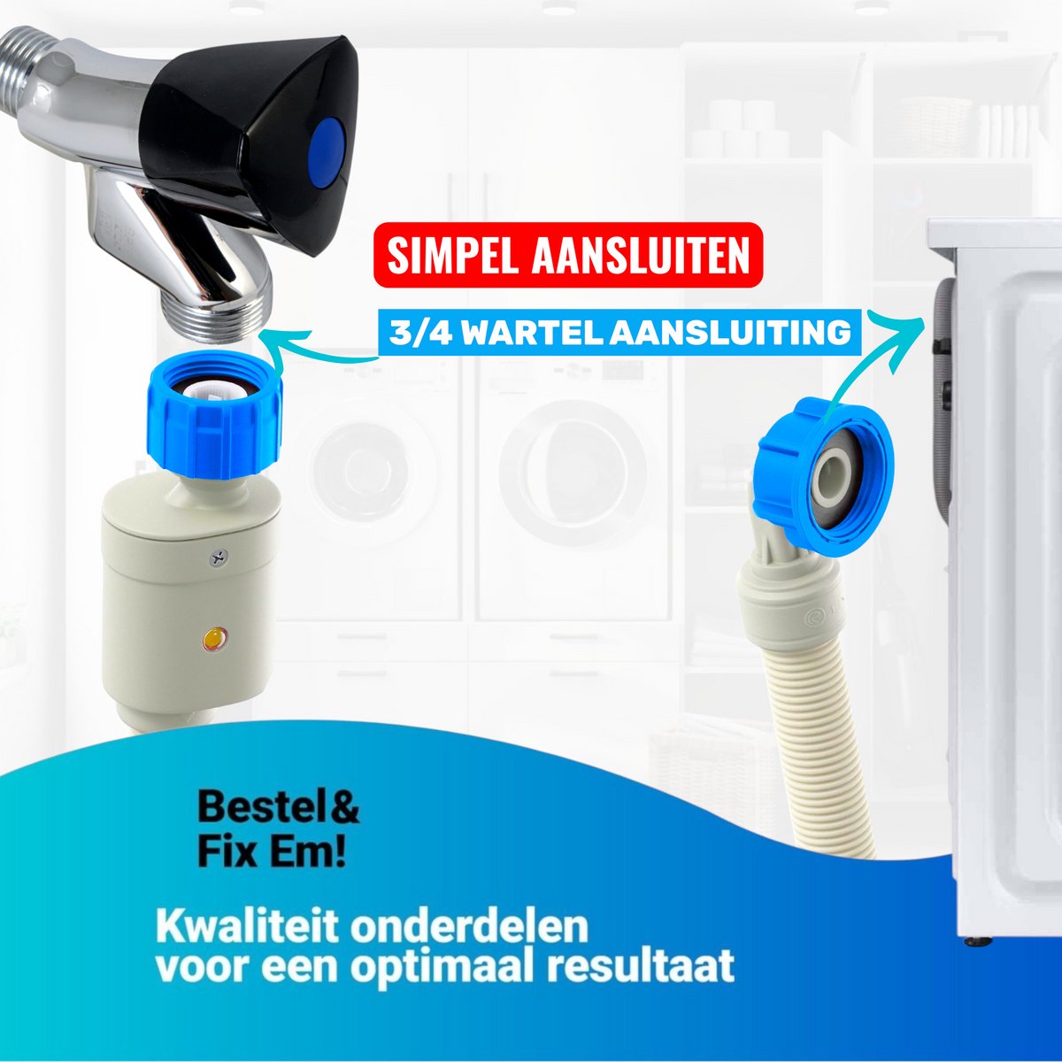 Fixem Toevoerslang 1.5 Meter met Aquastop Waterslot Aanvoerslang Geschikt voor Wasmachine Vaatwasser en Apparaten en alle Merken met 3/4 Schroefwartelaansluiting Koud Water tot 25 Graden — afbeelding 4