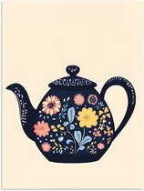 Poster 90x120 cm - Theepot - Kleurrijk - Bloemen - Posters - Kamer decoratie - Wanddecoratie woonkamer - Muurdecoratie slaapkamer