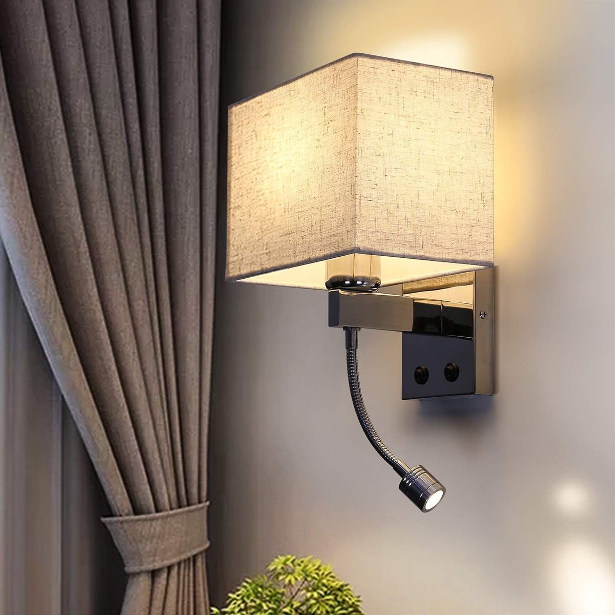 NETTLIFE Wandlamp Stof - E27 Fitting - beige - LED binnen Leeslamp - moderne draaibare bedlamp - 2W - voor Woonkamer | Slaapkamer | Hal | Hotel